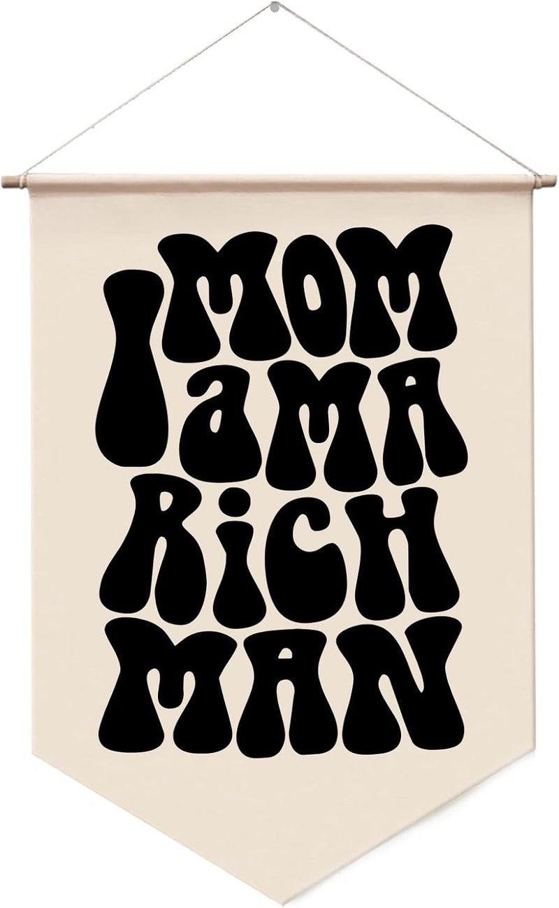 WCDHOR Mom I am a Rich Man, Banner Wall Hanging, Feminist Banner, Girl Boss Inspirational Gift for Girls, 70s Wall Hanging, Trendy Wall Art, Girly Wall Art - Image 1